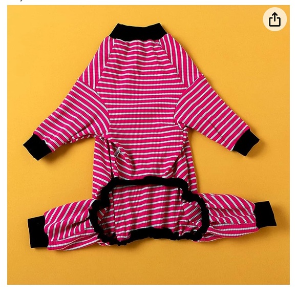 LOVINPET LARGE🐶DOG🐶 PAJAMAS PINK RED & GREEN STRIPES FULL BODY COVERAGE🌟NWT🌟 - Picture 5 of 14